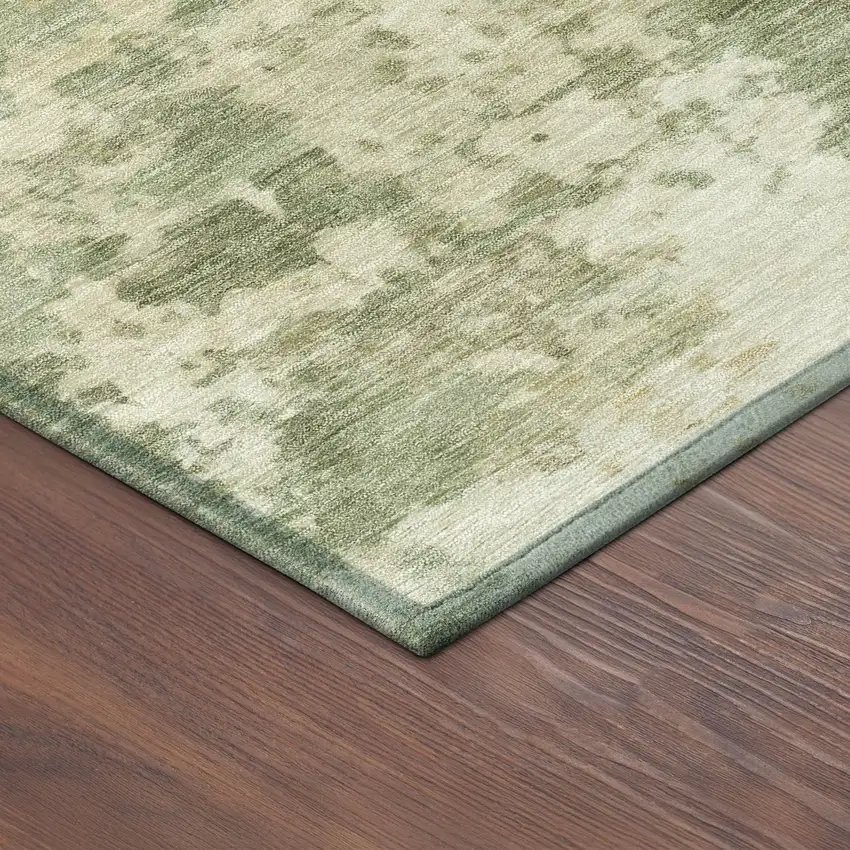 Lime Green And Beige Abstract Washable Indoor Outdoor Area Rug Photo 5