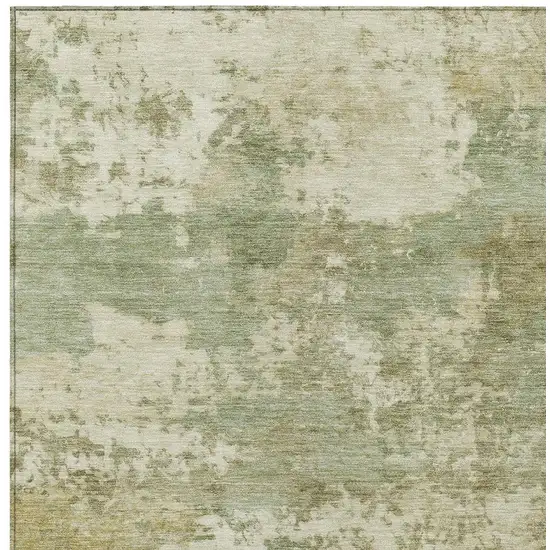 Lime Green And Beige Abstract Washable Indoor Outdoor Area Rug Photo 2