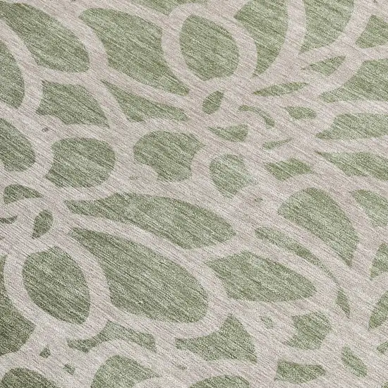 Lime Green And Beige Botanical Leaves Washable Indoor Outdoor Area Rug Photo 2