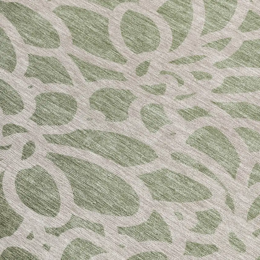Lime Green And Beige Botanical Leaves Washable Indoor Outdoor Area Rug Photo 2