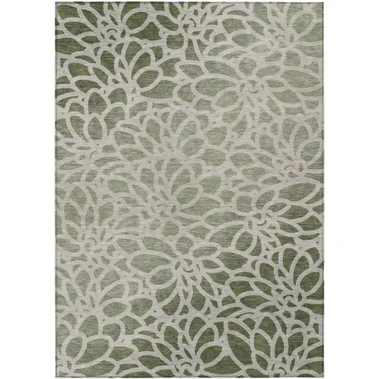 Lime Green And Beige Botanical Leaves Washable Indoor Outdoor Area Rug Photo 8