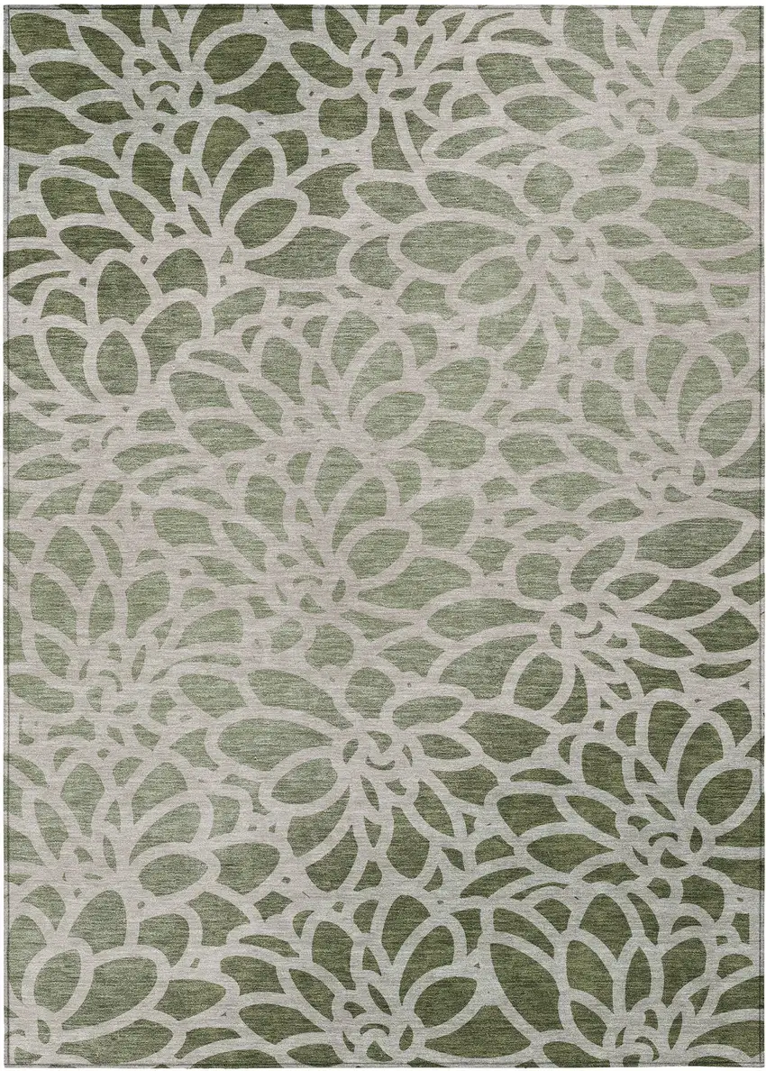 Lime Green And Beige Botanical Leaves Washable Indoor Outdoor Area Rug Photo 8
