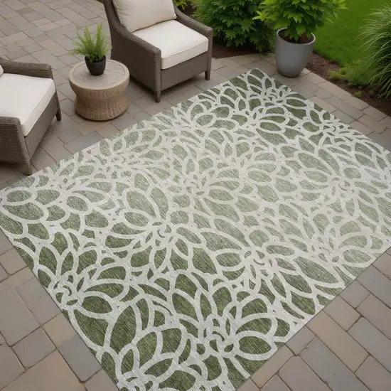 Lime Green And Beige Botanical Leaves Washable Indoor Outdoor Area Rug Photo 6