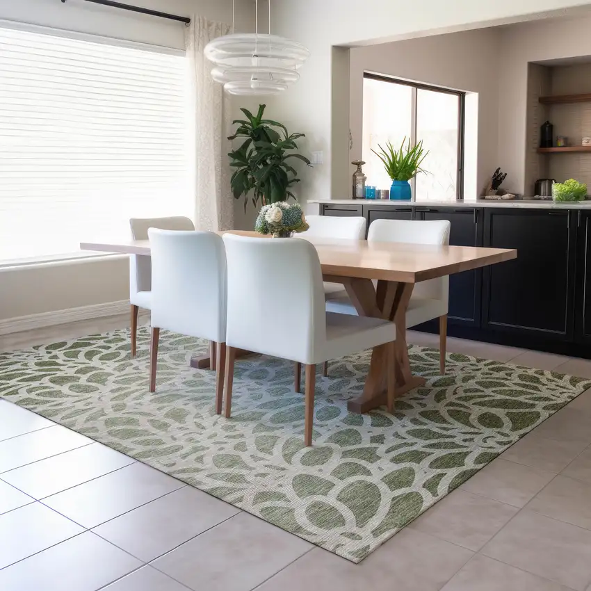 Lime Green And Beige Botanical Leaves Washable Indoor Outdoor Area Rug Photo 5