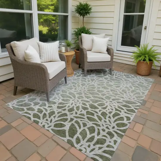 Lime Green And Beige Botanical Leaves Washable Indoor Outdoor Area Rug Photo 3
