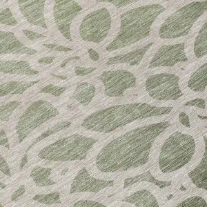 Photo of Lime Green And Beige Botanical Leaves Washable Indoor Outdoor Area Rug