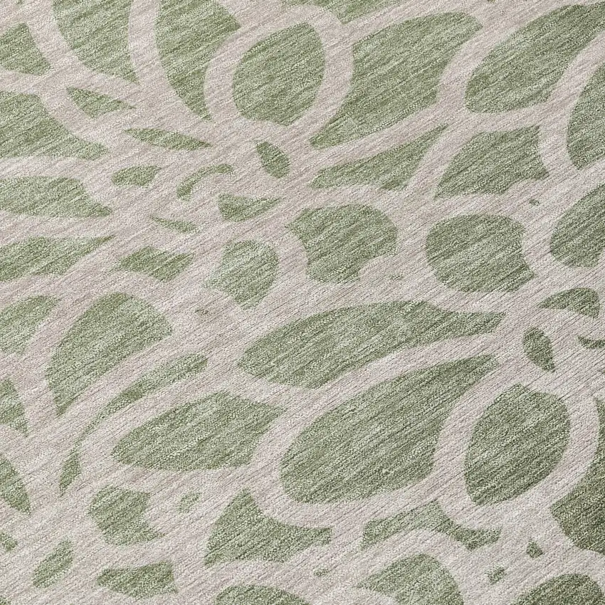 Lime Green And Beige Botanical Leaves Washable Indoor Outdoor Area Rug Photo 1