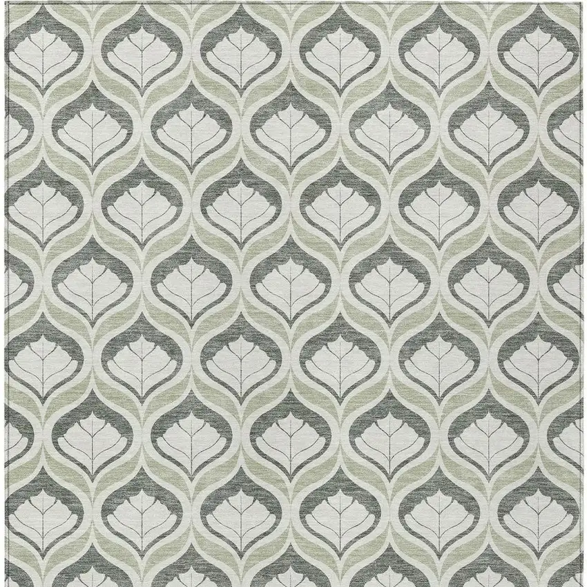 Lime Green And Beige Geometric Washable Indoor Outdoor Area Rug Photo 3