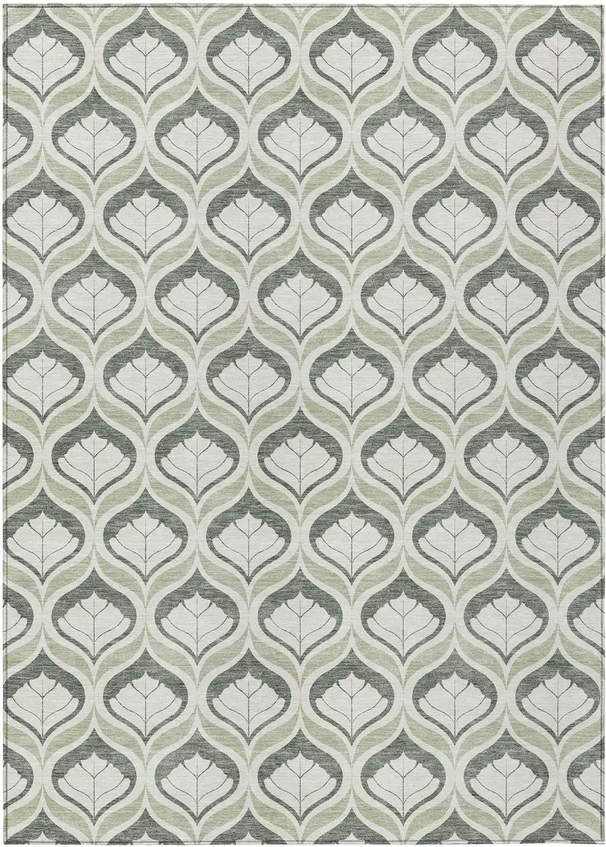 Lime Green And Beige Geometric Washable Indoor Outdoor Area Rug Photo 1