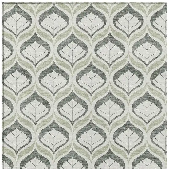 Lime Green And Beige Geometric Washable Indoor Outdoor Area Rug Photo 2