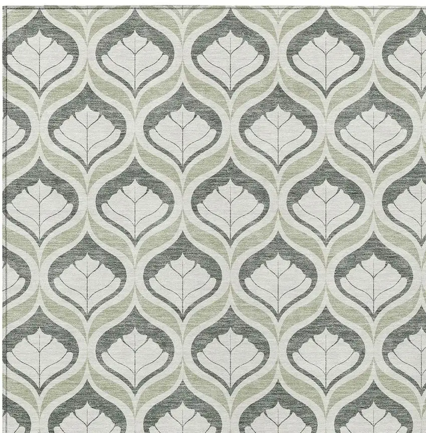 Lime Green And Beige Geometric Washable Indoor Outdoor Area Rug Photo 2