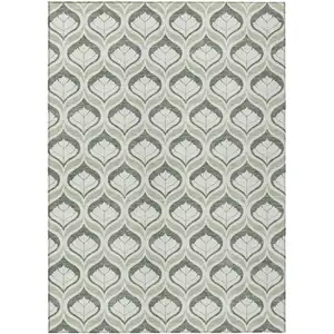 Photo of Lime Green And Beige Geometric Washable Indoor Outdoor Area Rug