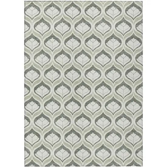 Lime Green And Beige Geometric Washable Indoor Outdoor Area Rug Photo 1