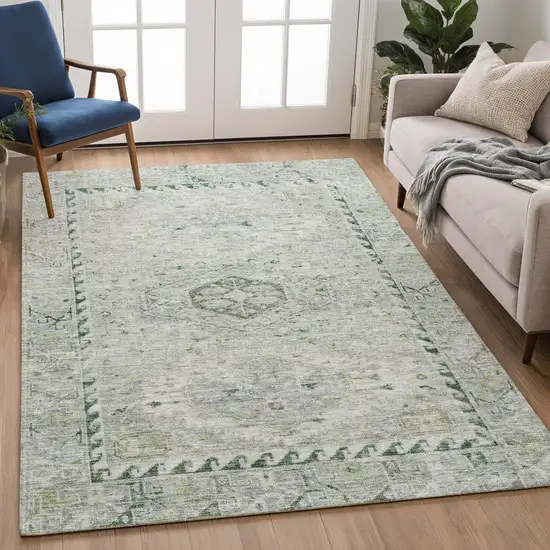 Lime Green And Beige Medallion Washable Indoor Outdoor Area Rug Photo 5
