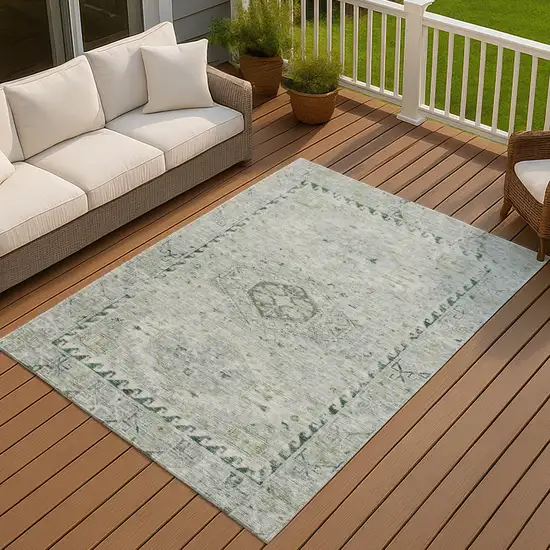 Lime Green And Beige Medallion Washable Indoor Outdoor Area Rug Photo 4