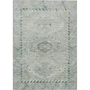 Photo of Lime Green And Beige Medallion Washable Indoor Outdoor Area Rug