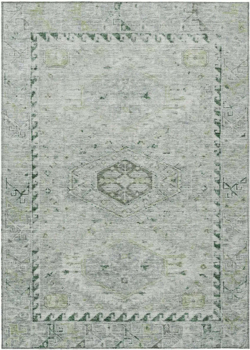 Lime Green And Beige Medallion Washable Indoor Outdoor Area Rug Photo 1