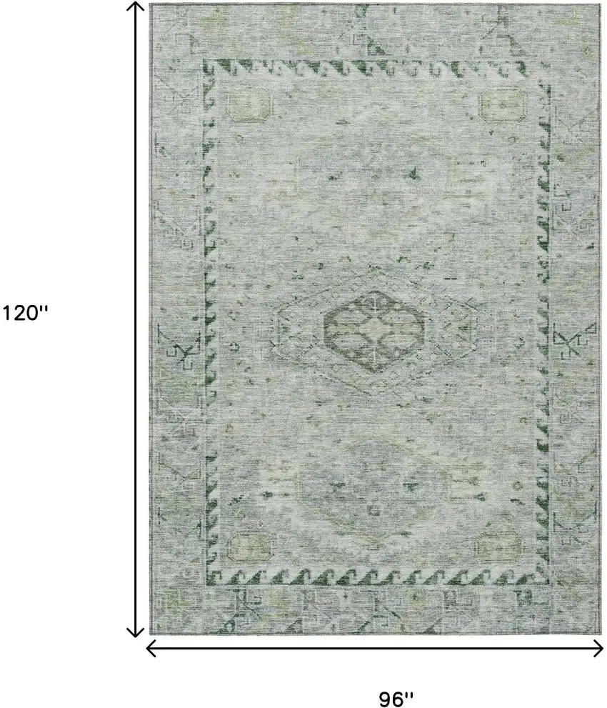 Lime Green And Beige Medallion Washable Indoor Outdoor Area Rug Photo 3