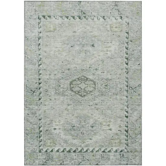 Lime Green And Beige Medallion Washable Indoor Outdoor Area Rug Photo 1