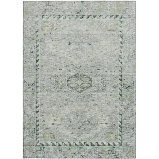 Lime Green And Beige Medallion Washable Indoor Outdoor Area Rug Photo 3