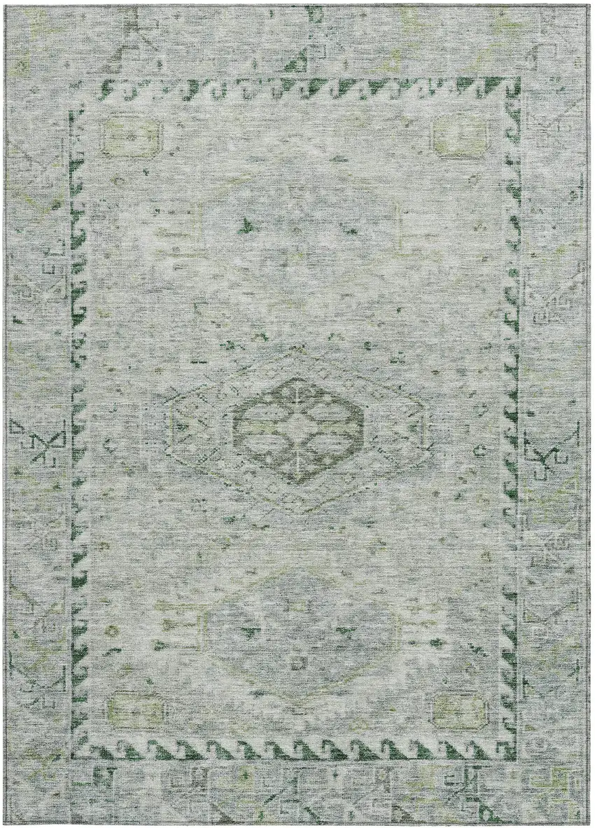 Lime Green And Beige Medallion Washable Indoor Outdoor Area Rug Photo 3