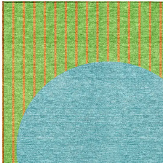 Lime Green And Blue Striped Washable Indoor Outdoor Area Rug Photo 5
