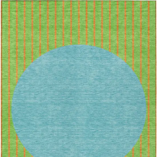 Lime Green And Blue Striped Washable Indoor Outdoor Area Rug Photo 6