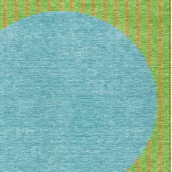 Lime Green And Blue Striped Washable Indoor Outdoor Area Rug Photo 5