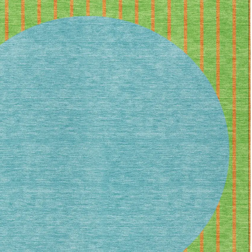 Lime Green And Blue Striped Washable Indoor Outdoor Area Rug Photo 5