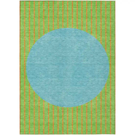 Lime Green And Blue Striped Washable Indoor Outdoor Area Rug Photo 2