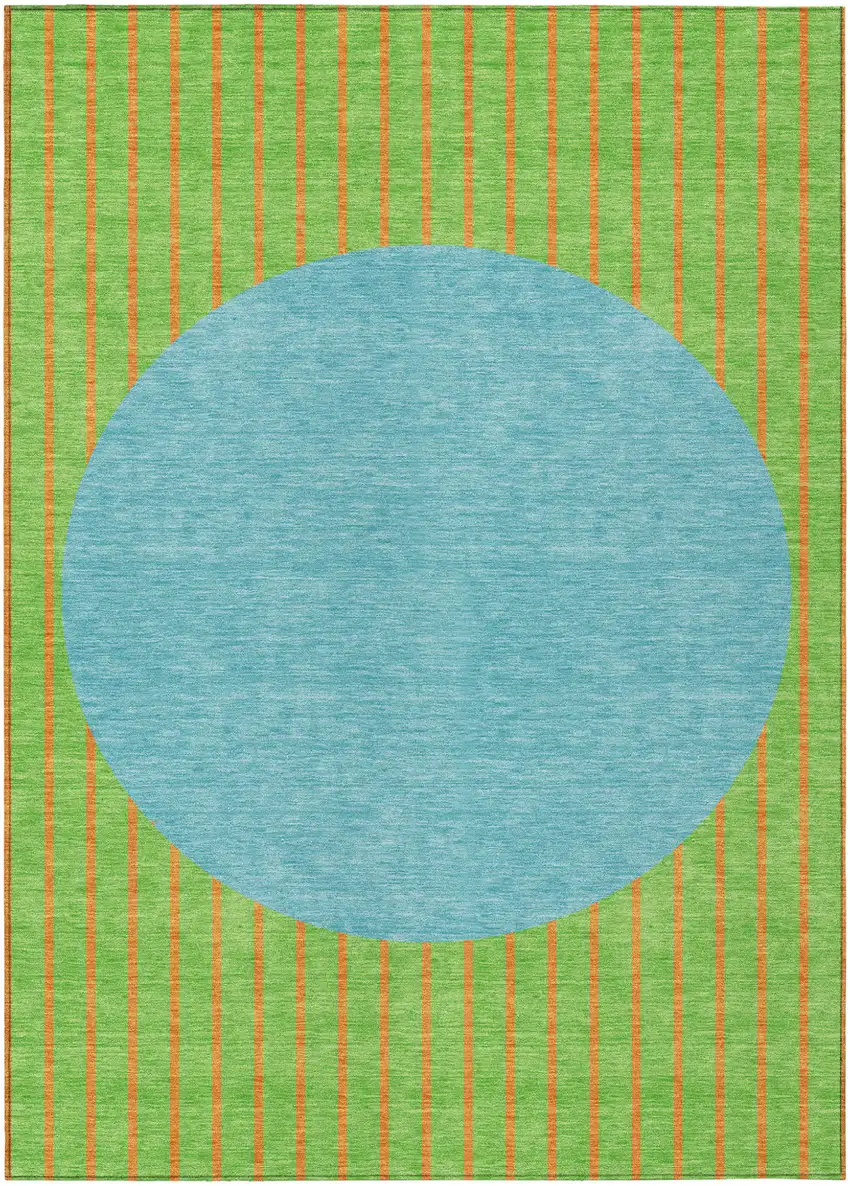 Lime Green And Blue Striped Washable Indoor Outdoor Area Rug Photo 2