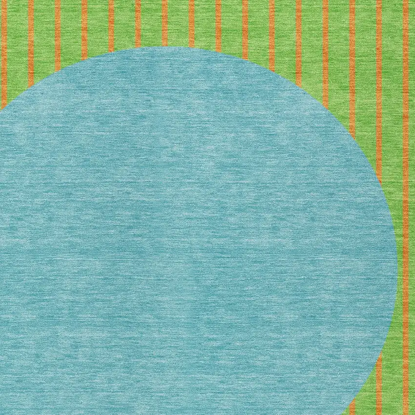 Lime Green And Blue Striped Washable Indoor Outdoor Area Rug Photo 5