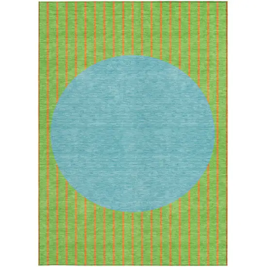 Lime Green And Blue Striped Washable Indoor Outdoor Area Rug Photo 6