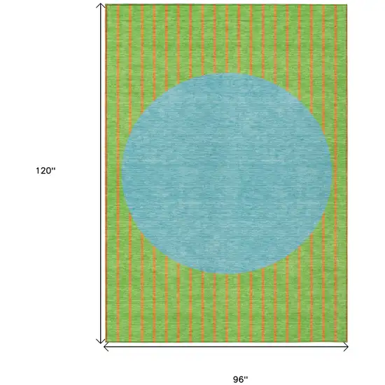 Lime Green And Blue Striped Washable Indoor Outdoor Area Rug Photo 3