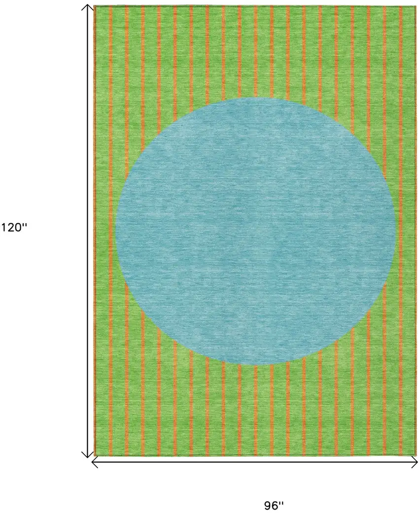 Lime Green And Blue Striped Washable Indoor Outdoor Area Rug Photo 3