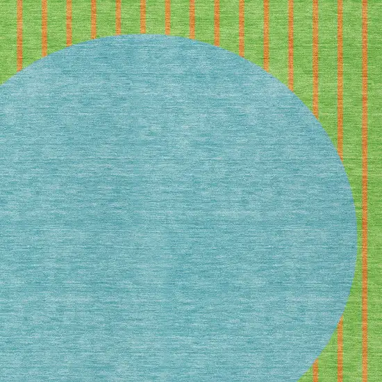Lime Green And Blue Striped Washable Indoor Outdoor Area Rug Photo 5