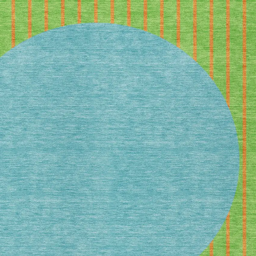 Lime Green And Blue Striped Washable Indoor Outdoor Area Rug Photo 5