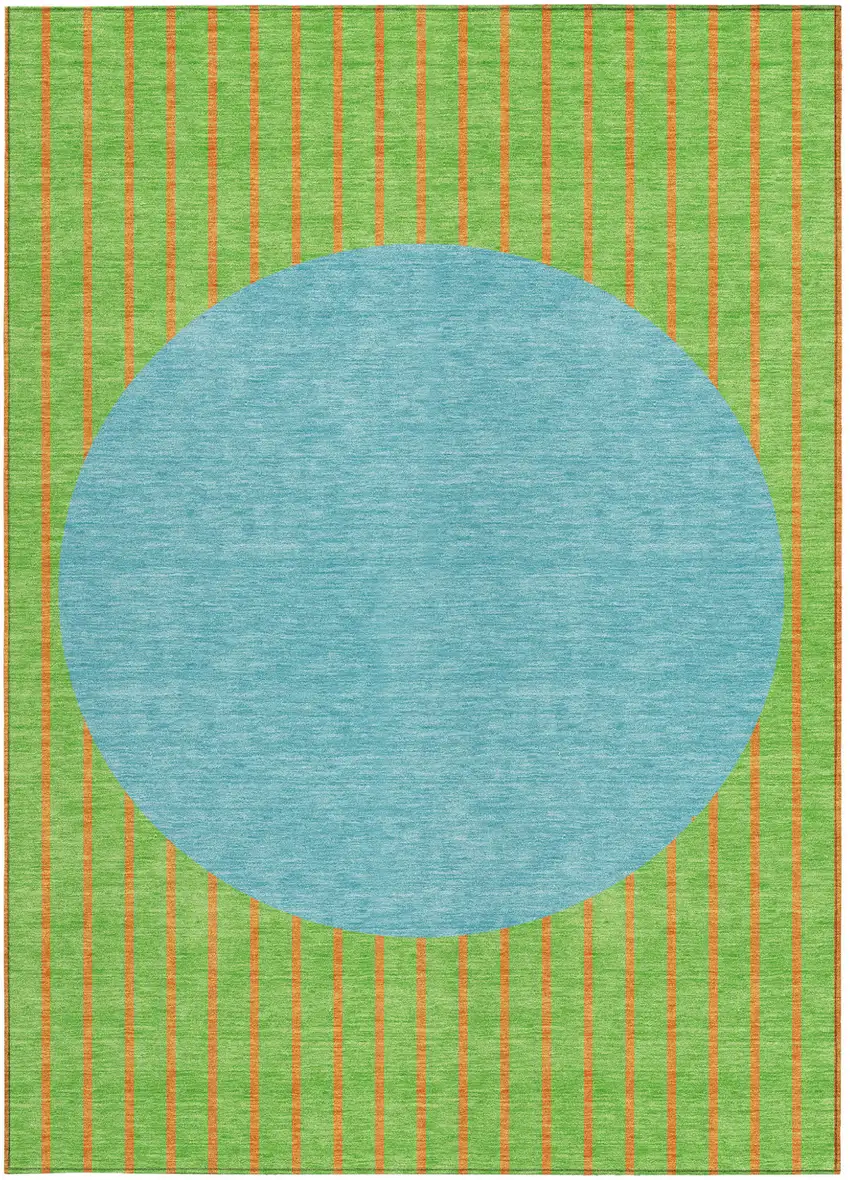 Lime Green And Blue Striped Washable Indoor Outdoor Area Rug Photo 5