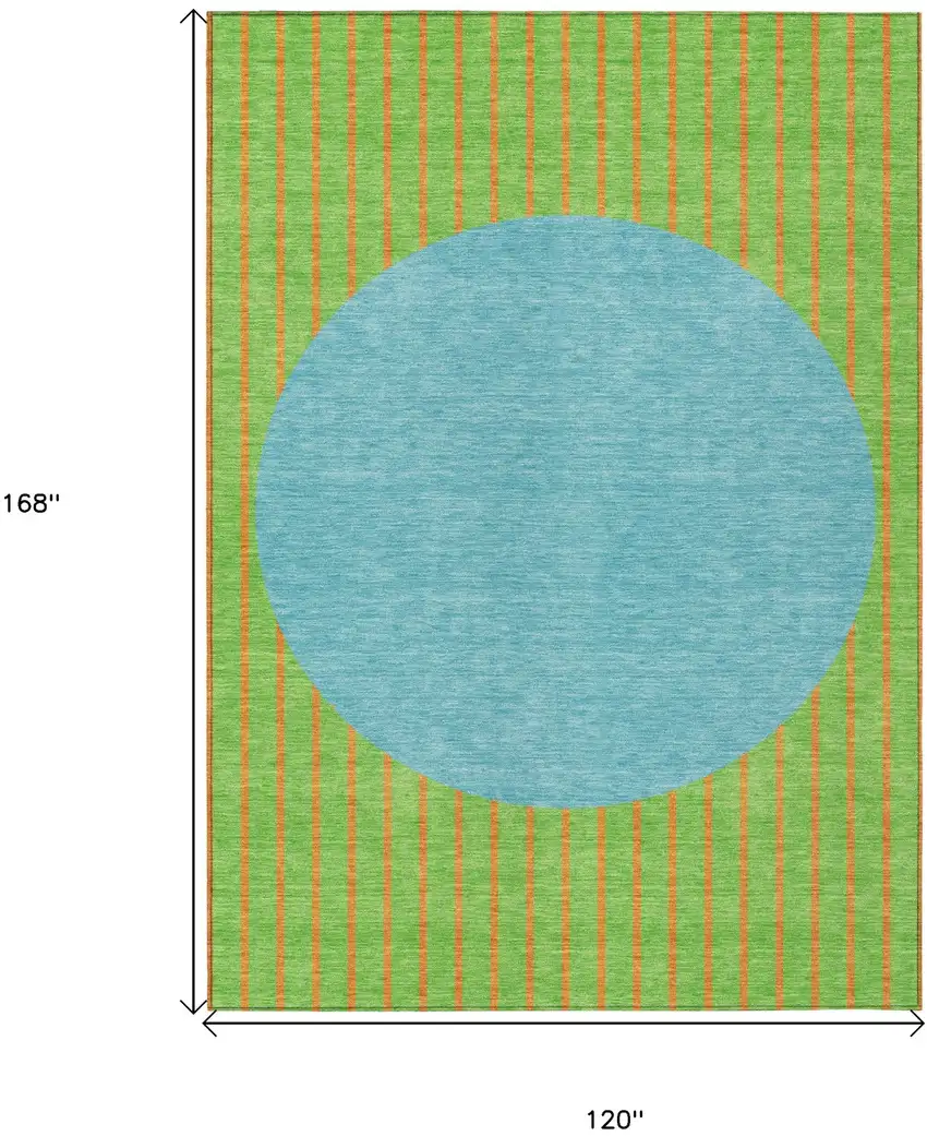Lime Green And Blue Striped Washable Indoor Outdoor Area Rug Photo 3