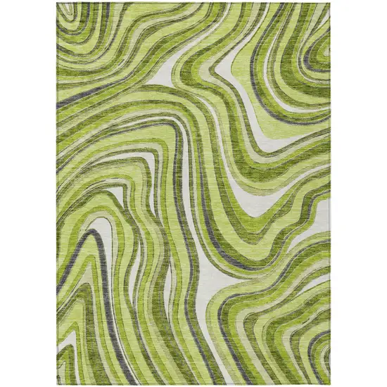 Lime Green And Charcoal Abstract Washable Indoor Outdoor Area Rug Photo 1