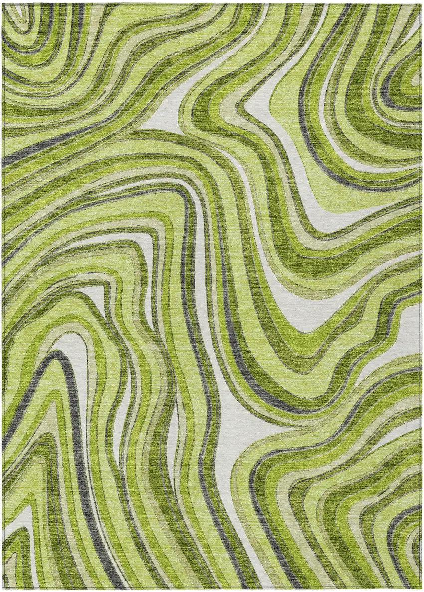 Lime Green And Charcoal Abstract Washable Indoor Outdoor Area Rug Photo 1