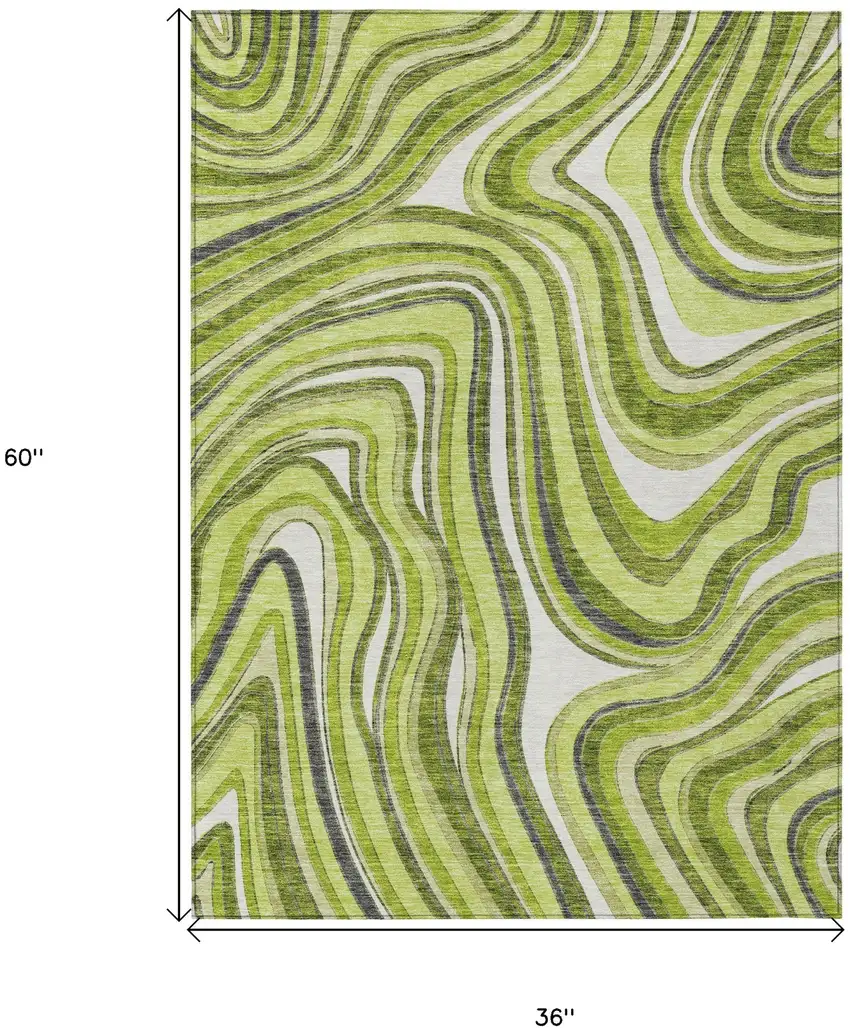 Lime Green And Charcoal Abstract Washable Indoor Outdoor Area Rug Photo 7