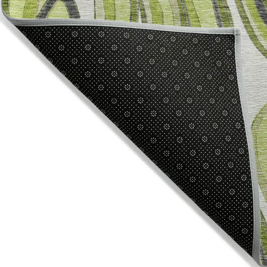 Lime Green And Charcoal Abstract Washable Indoor Outdoor Area Rug Photo 3