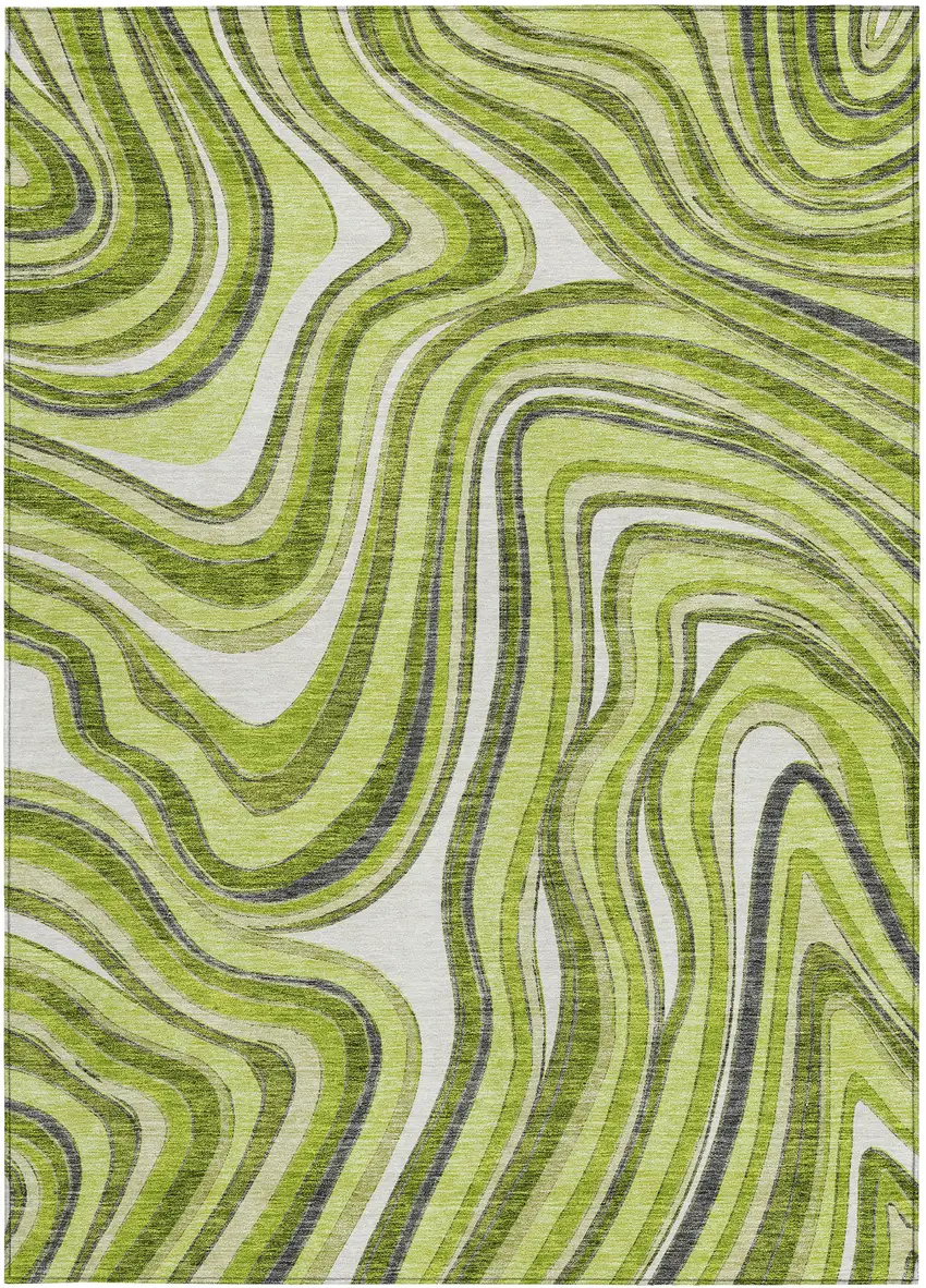 Lime Green And Charcoal Abstract Washable Indoor Outdoor Area Rug Photo 6