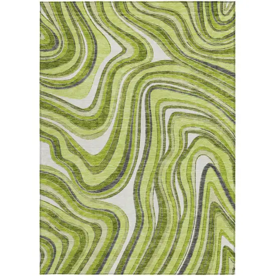 Lime Green And Charcoal Abstract Washable Indoor Outdoor Area Rug Photo 6