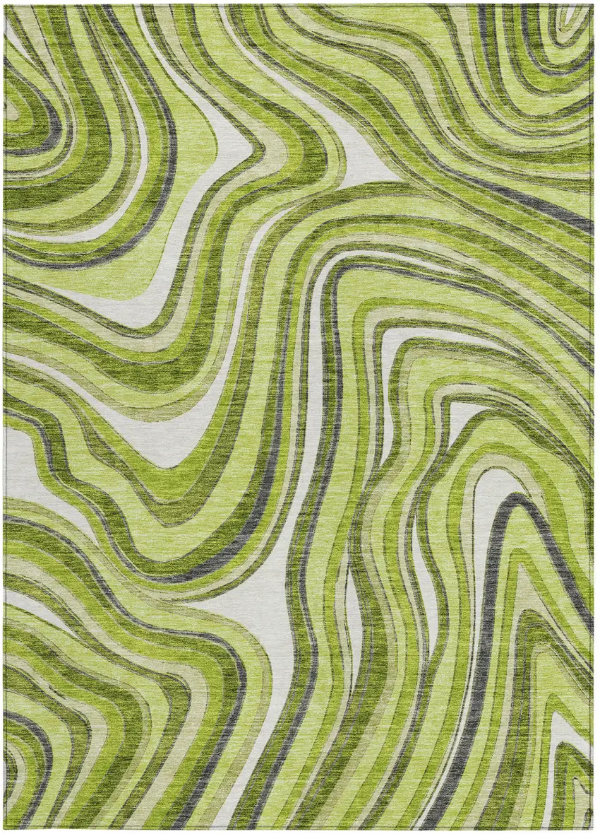 Lime Green And Charcoal Abstract Washable Indoor Outdoor Area Rug Photo 6