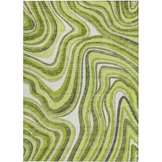 Lime Green And Charcoal Abstract Washable Indoor Outdoor Area Rug Photo 6
