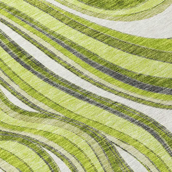 Lime Green And Charcoal Abstract Washable Indoor Outdoor Area Rug Photo 8