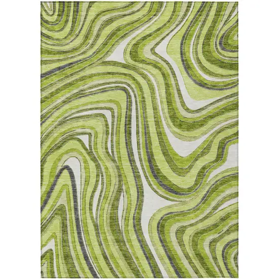Lime Green And Charcoal Abstract Washable Indoor Outdoor Area Rug Photo 1