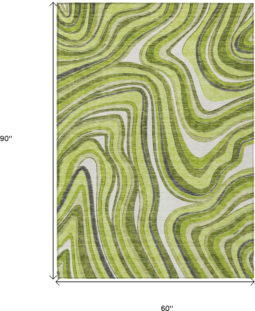 Lime Green And Charcoal Abstract Washable Indoor Outdoor Area Rug Photo 3